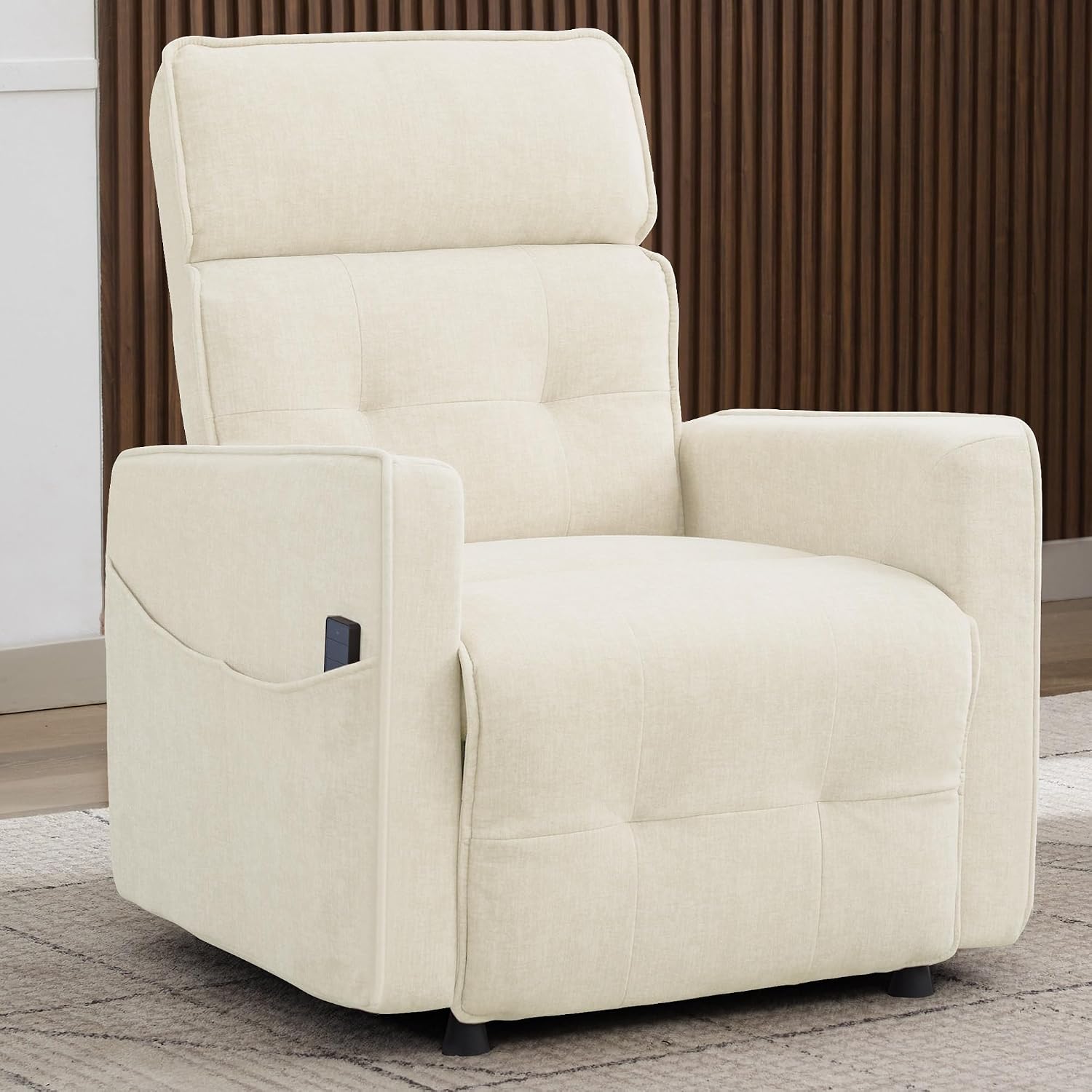 Korser Power Recliner Chair for Adults, Electric Recliner Chairs for Living Room, Comfy Recliners Cashmere Reclining Chair with One-Touch Adjustment & Side Pockets for Reading, Bedroom, Lounge, Beige