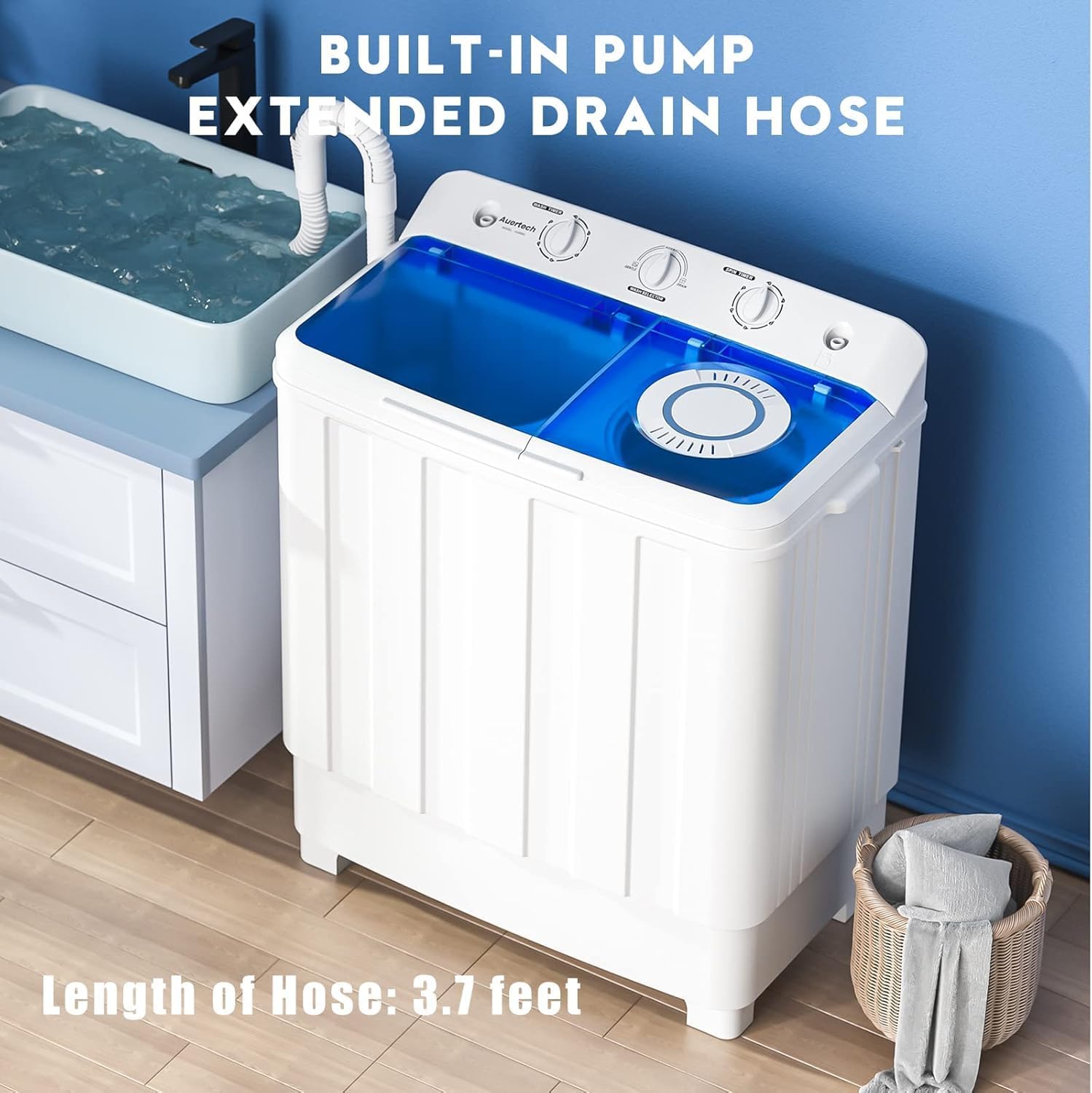 Auertech Portable Washer and Dryer Combo, 28 Lbs Twin Tub Washing Machine, 1.5 Cu.Ft Compact Clothes Dryer, Portable Washing Machine and Dryer Set for Laundry Apartment, RV, Dorm, Grey