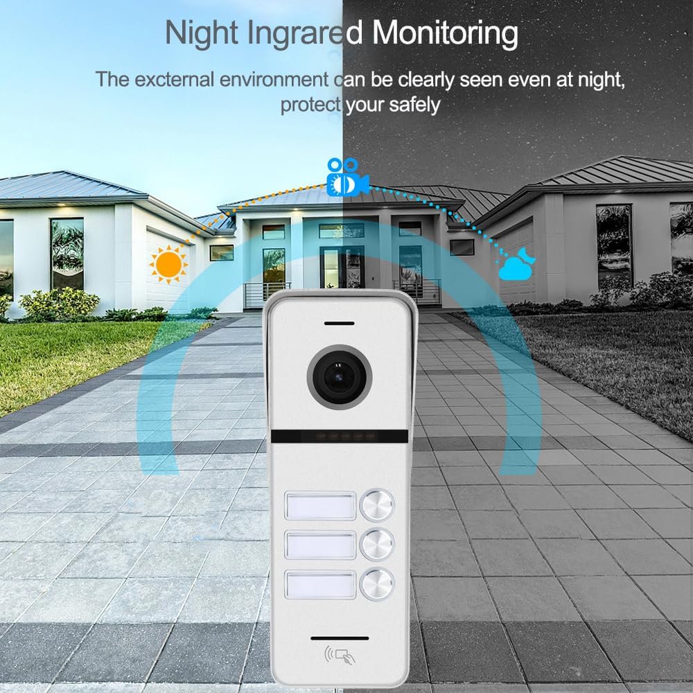 Wired Video Doorbell Intercom System 3 Unit 7 Inch Monitor Door Phone Kit 1080P Camera Night Vision,Support Remote Unlock Door Release,Snapshot for Home Vally Apartment (1 doorbell(w)+3 minitor(b))