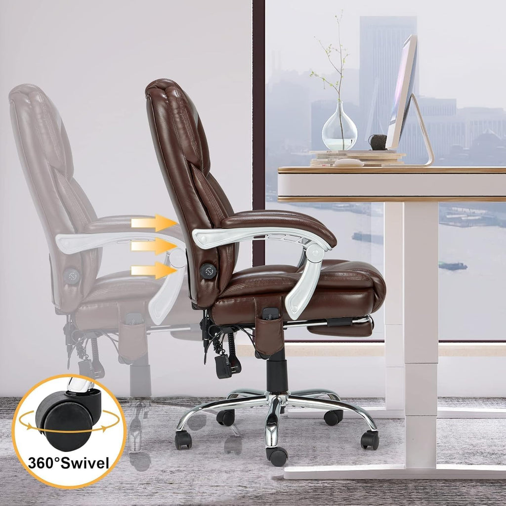 HOMREST 2-Point Massage Office Chair with Lumbar Support, Heated Executive Office Chair, Computer Gaming Chair with with Adjustable Backrest for Home Office, Brown