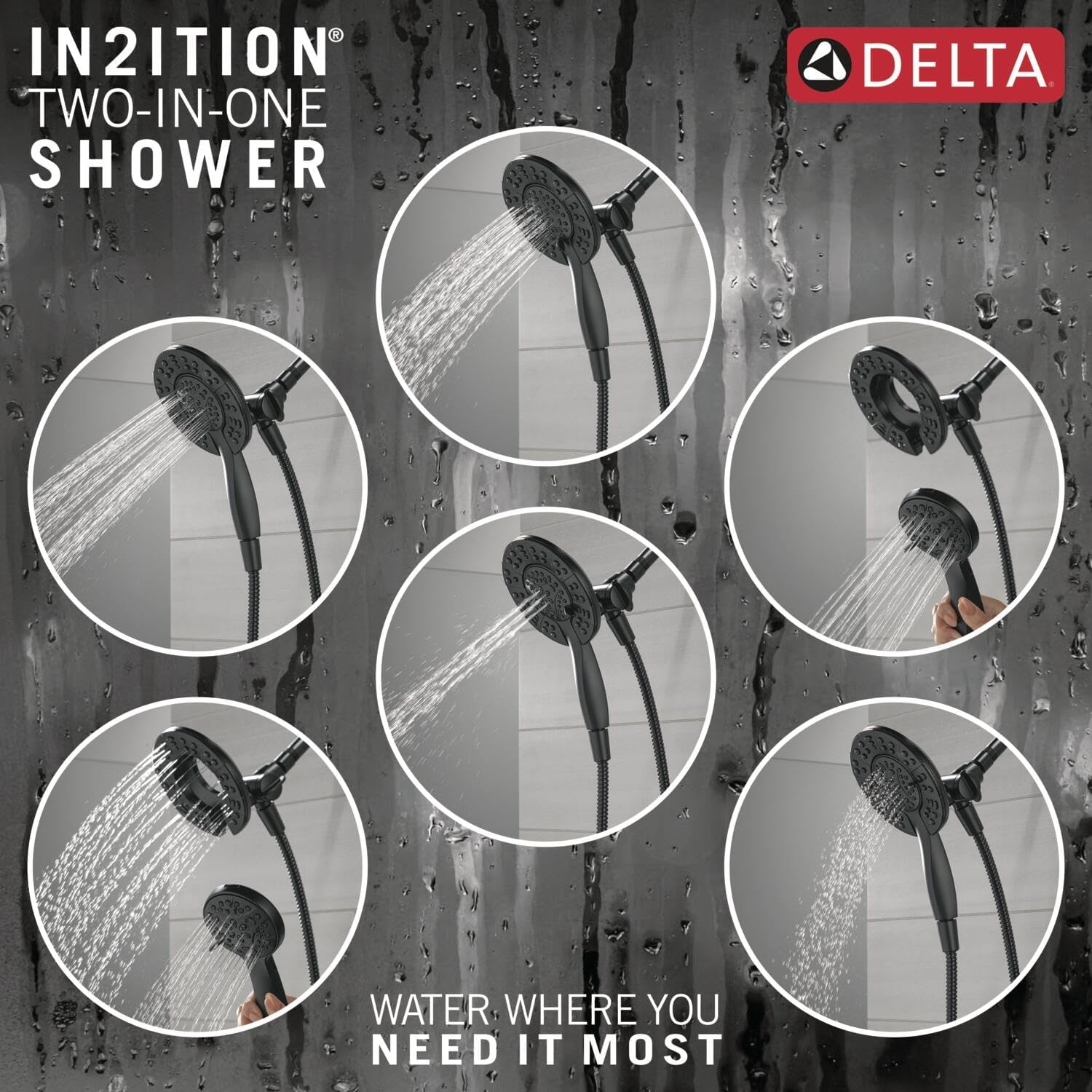 Delta Albion 14 Series Matte Black Shower Faucet Set with In2ition 2-in-1 Dual Shower Head with HandHeld Spray Combo, Valve Trim Kit, Matte Black T142855-BL-I (Valve Not Included)