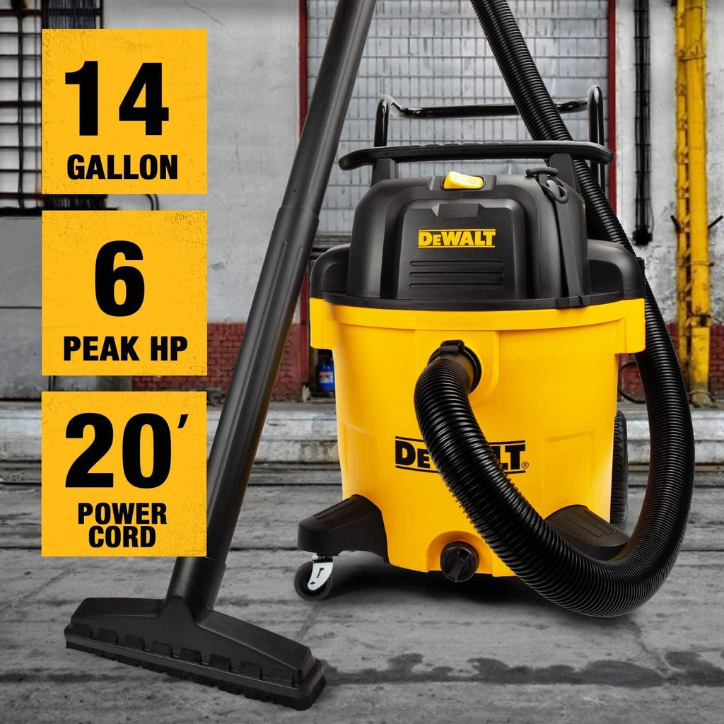 DEWALT 14 Gallon Poly Shop Vacuum Wet/Dry, 6 Peak HP, Cart Style Wet/Dry/Blower 3 in 1 Multifunction Shop Vacuum, Built-in Drain, DXV14P