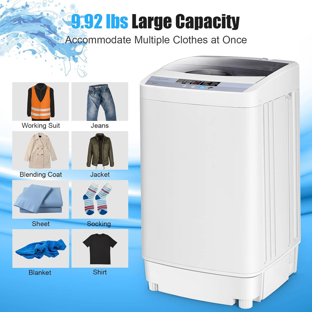 COSTWAY Portable Washing Machine, 12 Lbs Capacity Full-automatic Washer with 10 Wash Programs, LED Display, 8 Water Levels, Compact Laundry Washer and Dryer Combo for Home, Apartment, Dorm, RVs