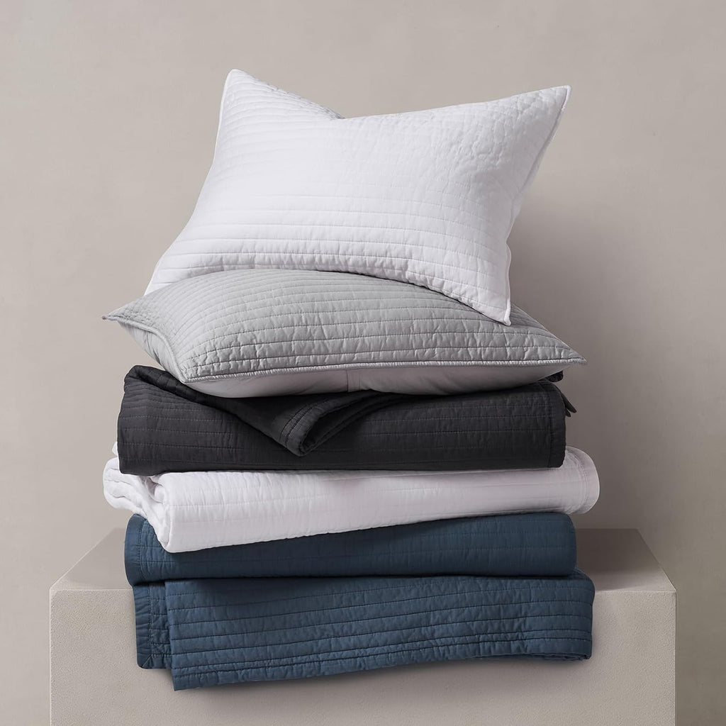 EVERGRACEHOME Cotton Sateen Quilt Set King Size, Pre-Washed Cotton Channel Stitch Coverlet Bedspread, 3 Pieces Lightweight Soft Bedding Sets for All Season, with 2 Pillow Shams, Washed Black