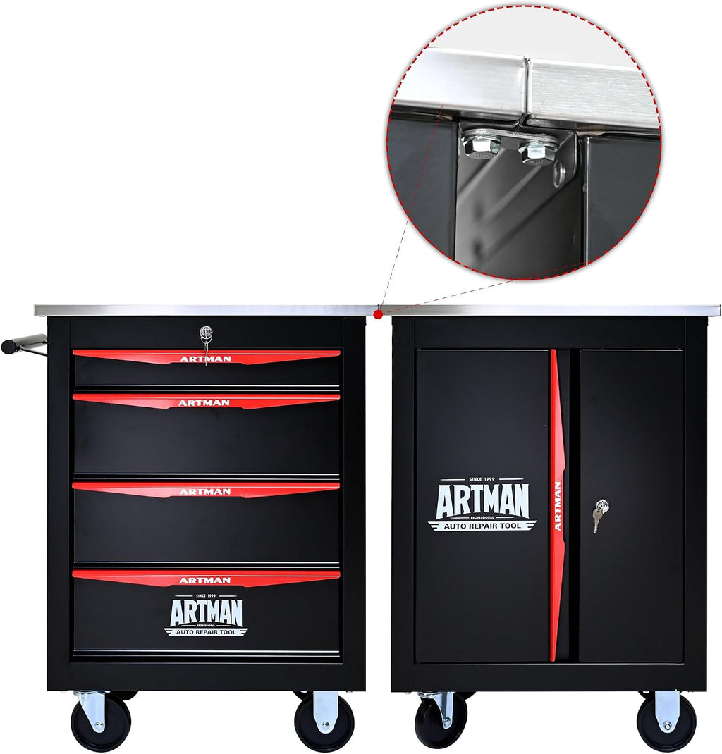 Campfun Tool Chest with Wheels 4 Drawers Rolling Tool Box, Metal Tool Cart with Extra 7 Tool Storage Boxes, Tool Chest Workbench Tool Storage Cabinet for Garage Workshop Warehouse Repair Shop