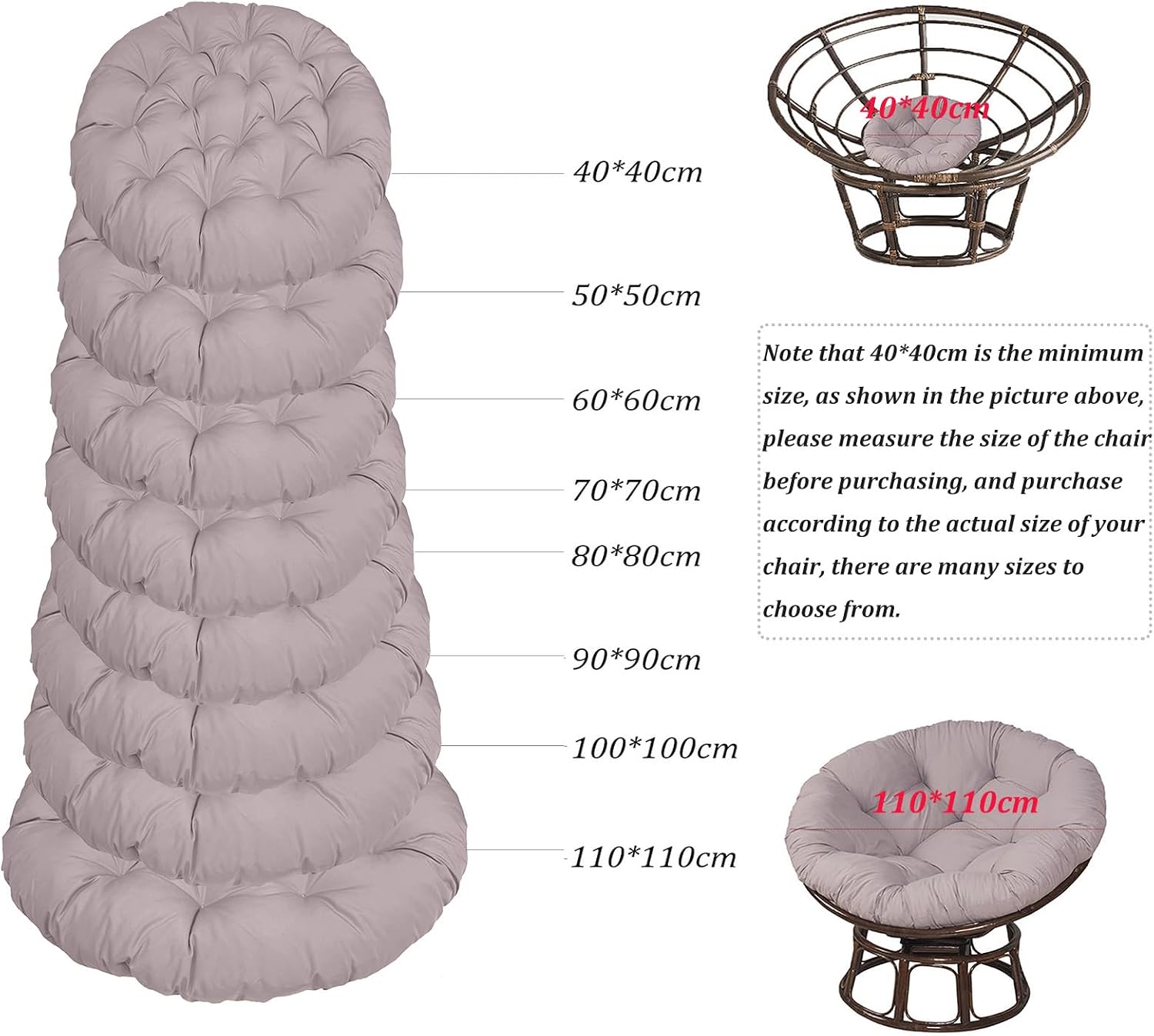Papasan Outdoor Chair Cushion 110x110cm, Outdoor Cushion for Papasan Round Chair, Garden Swing Cushion Replacement, Soft Thicken Comfy Hanging Basket Chair