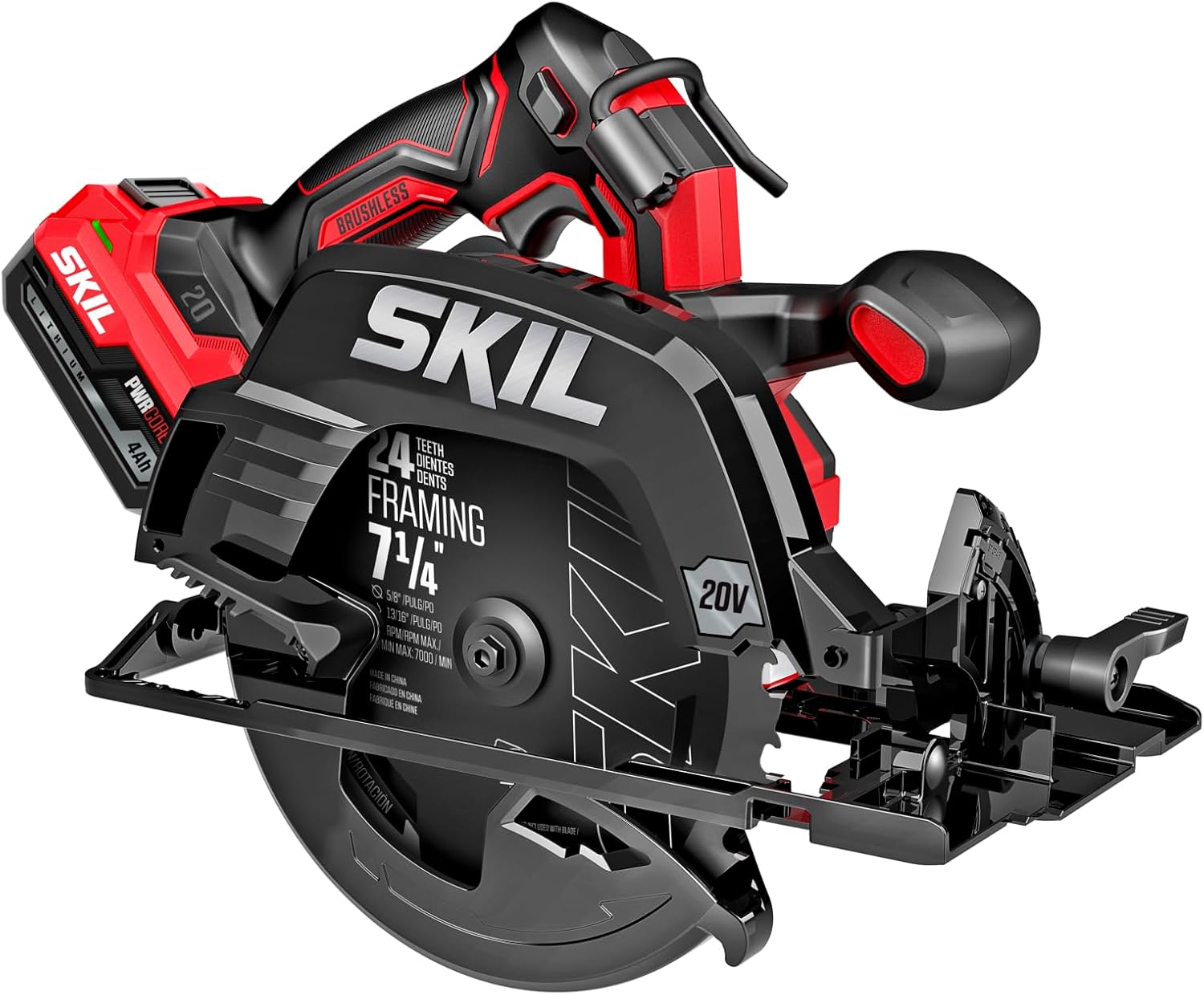 SKIL PWR CORE 20 Brushless 20V 7-1/4-Inch Circular Saw Kit, Includes 4.0Ah USB-C Battery and 45W PD Charger - CR5440B-1C