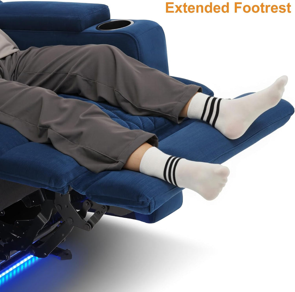 MCombo Zero Gravity Oversized Power Recliner Chair for Adults with Power Headrest & LED Light, Fabric Recliner Chair for Living Room & Home Theater, USB & Type C Port, Armrest Storage HTS401