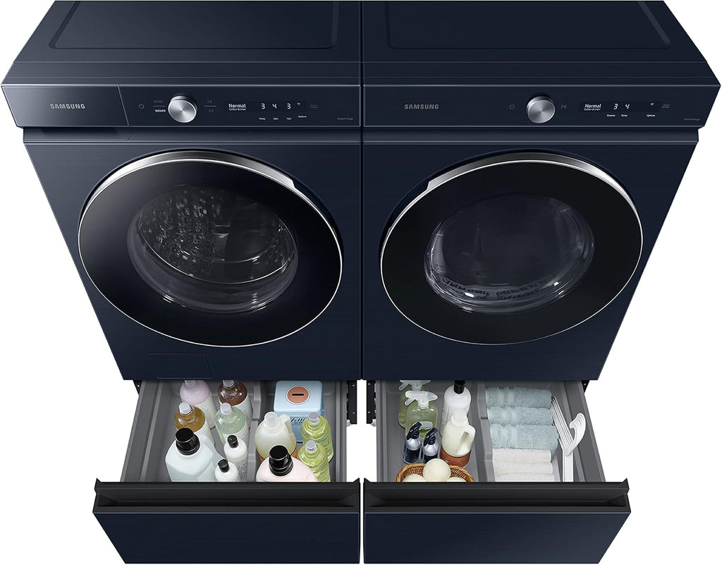 SAMSUNG 27-Inch Bespoke Front Load Washer Dryer Pedestal Stand w/ Pull Out Laundry Storage Drawer, WE502ND, Brushed Navy