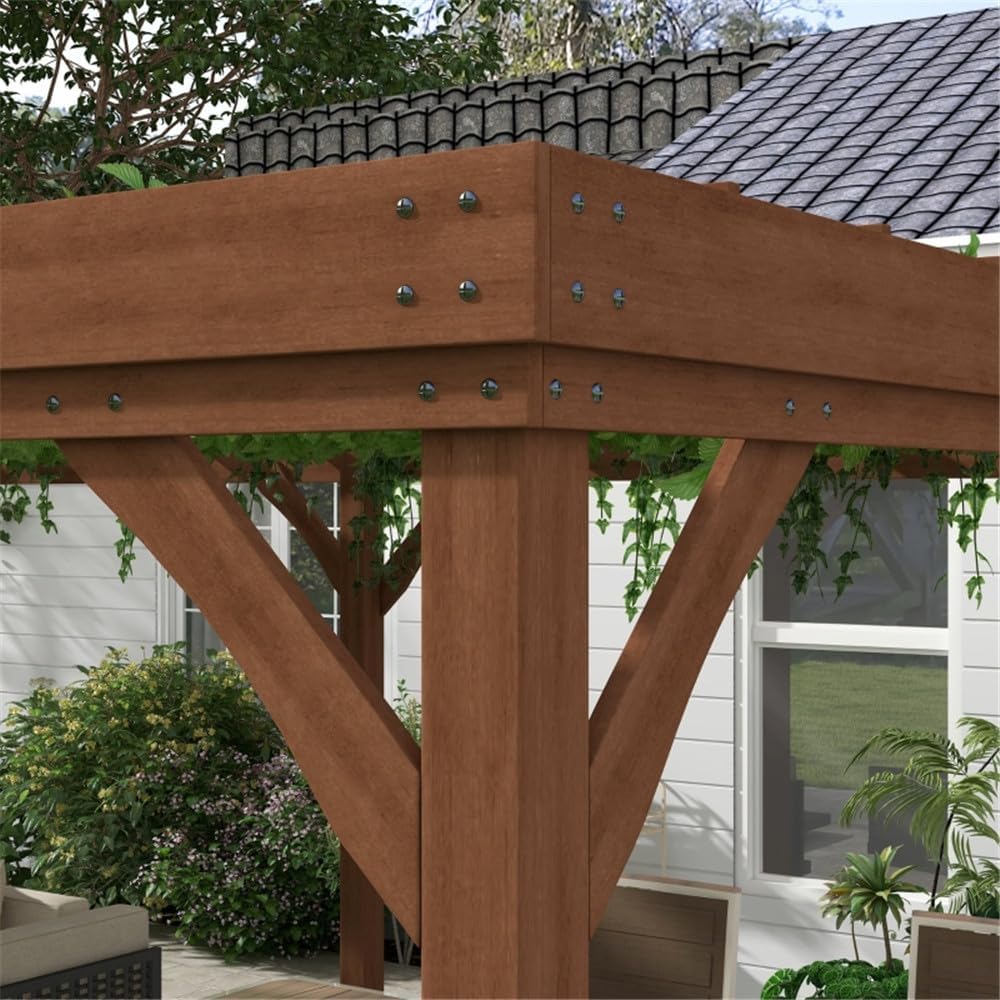 Outdoor Fir Wood Gazebo 20x12x7.2ft- Heavy-Duty Backyard Pavilion with Anti-Corrosion Hardware, Pre-Assembled Panels - Weather-Resistant Garden Patio Shelter, Natural Wood Finish