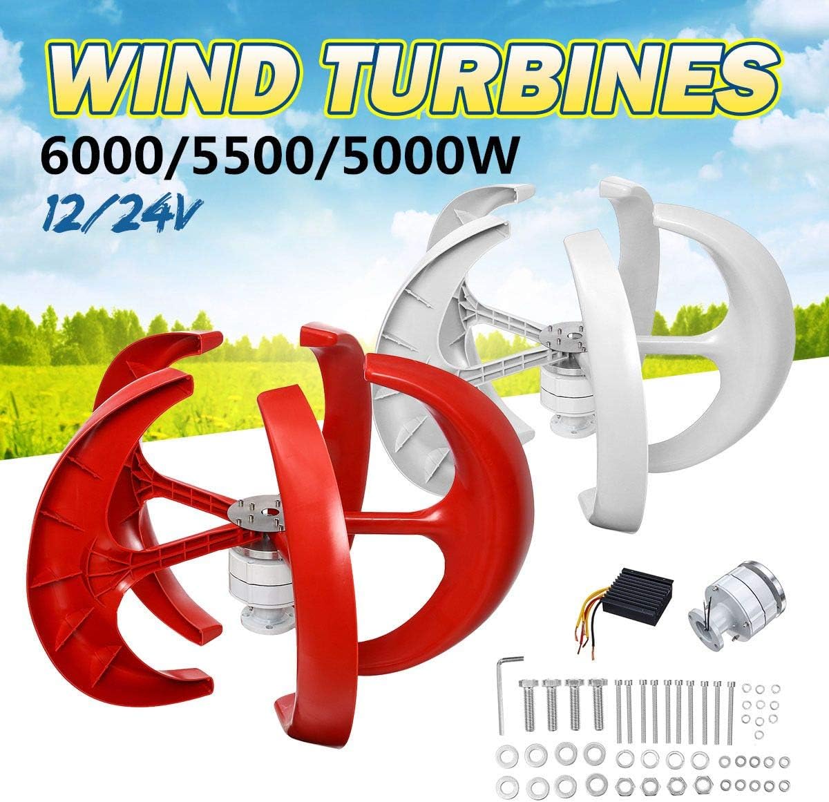 Efficient 12V 24V 48V Vertical Wind Turbine Generator+3000W Permanent Magnet Lantern Vertical Wind Turbine Kit with Controller for Home