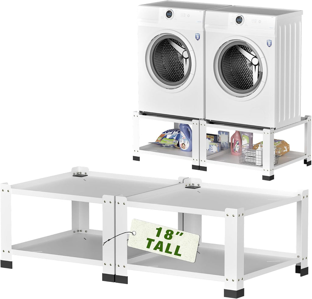2 Pack Washer and Dryer Pedestals Heavy Duty Laundry Pedestal, 28' Universal Fit Anti-Vibration Metal Washing Machine Stand Base, 700lbs Capacity, 14' H, White, Assembly Required