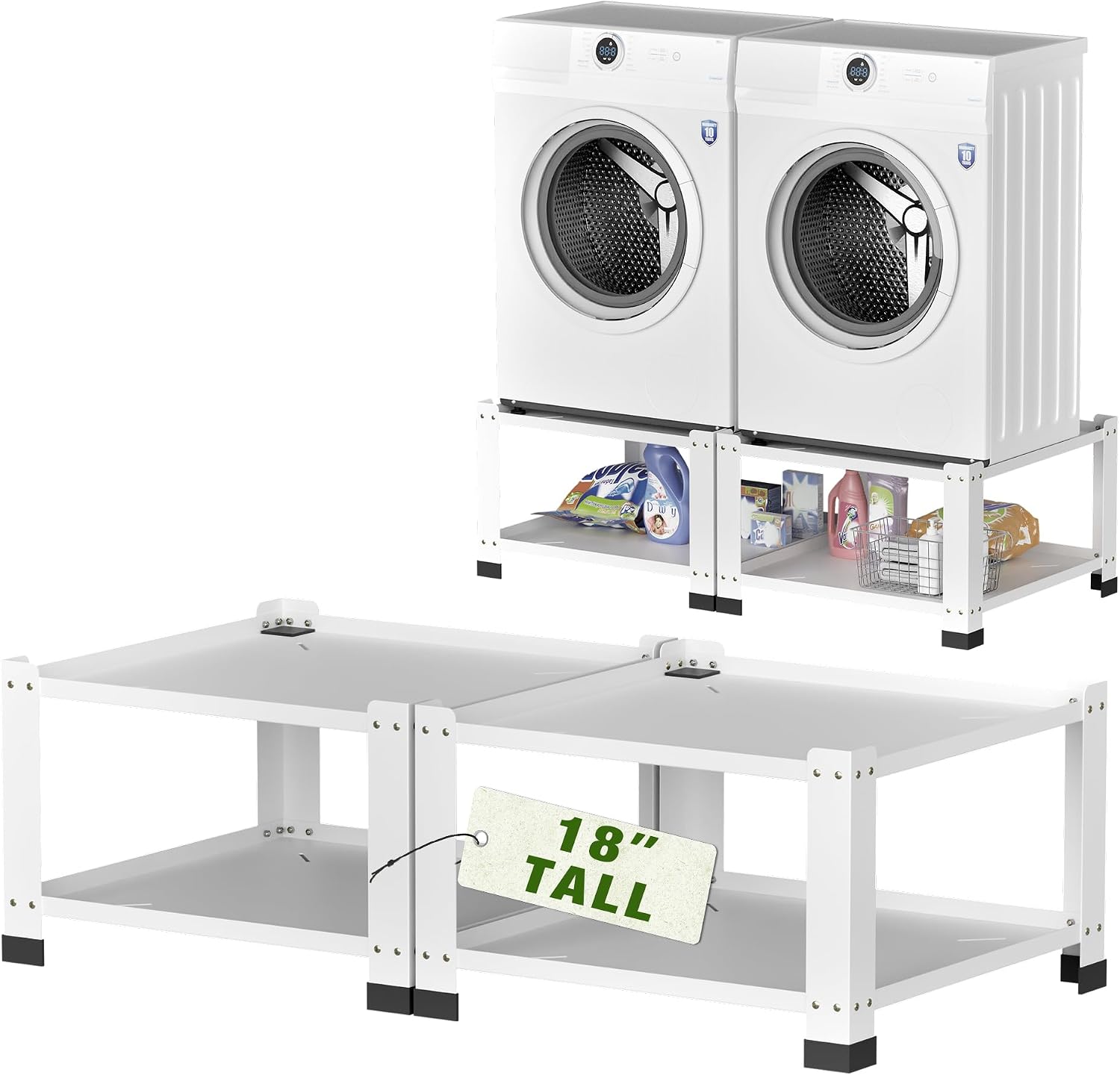 2 Pack Washer and Dryer Pedestals Heavy Duty Laundry Pedestal, 28' Universal Fit Anti-Vibration Metal Washing Machine Stand Base, 700lbs Capacity, 14' H, White, Assembly Required
