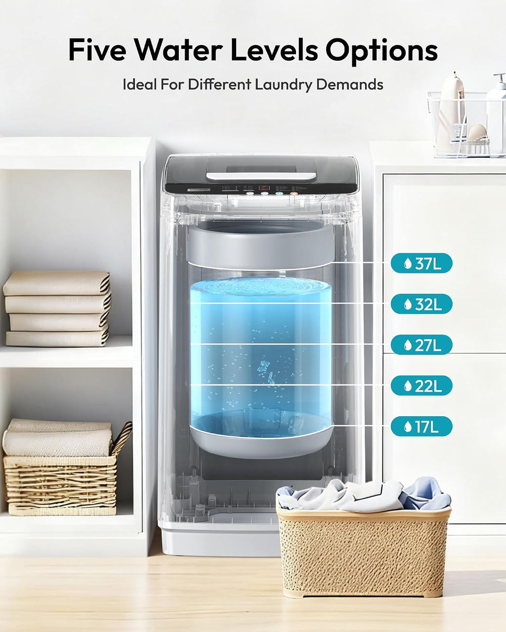 EUHOMY 1.03cu.ft Portable Washer, 8.8Lbs Capacity Small Portable Washing Machine with 10 Programs 5 Water Levels, Drain Pump and LED Display,Compact Washer for Apartments, RVs, Homes, Light Gray