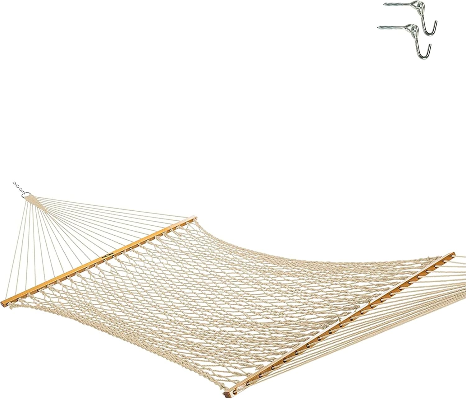 Original Pawleys Island Large Oatmeal DuraCord Rope Hammock – 13 ft. x 55 in., 2-Person, 450 lb Capacity, Oak Spreader Bar, Zinc-Plated Hardware, Handcrafted in the USA