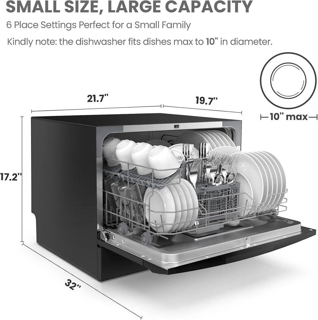 COMFEE' Countertop Dishwasher, Energy Star Portable Dishwasher, 6 Place Settings & 8 Washing Programs, Speed, Baby-Care, ECO& Glass, Dish Washer for Dorm, RV& Apartment, Black