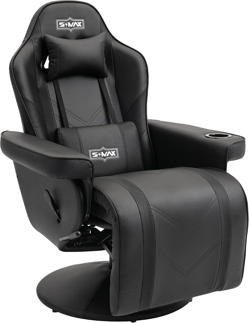 S*MAX Gaming Recliner Chair for Adults Higher Back and Wider Lumbar Support Swivel PU Leather Gaming Chair with Footrest Larger Cup Holder Black X Large