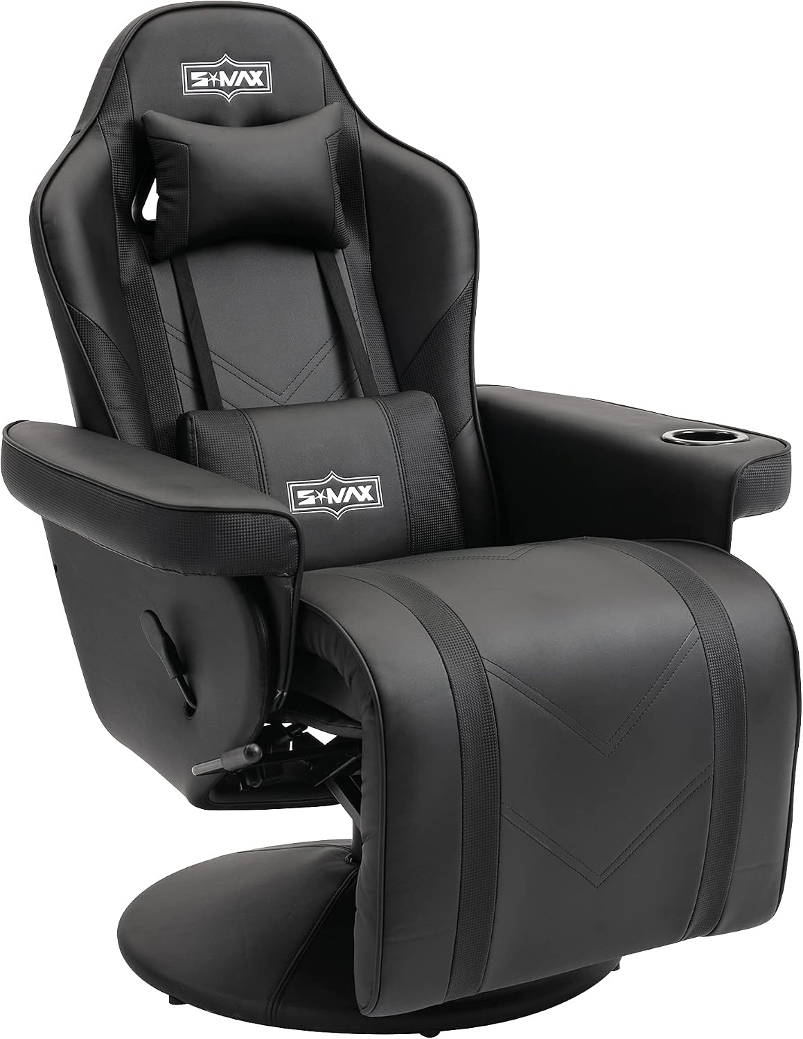S*MAX Gaming Recliner Chair for Adults Higher Back and Wider Lumbar Support Swivel PU Leather Gaming Chair with Footrest Larger Cup Holder Black X Large