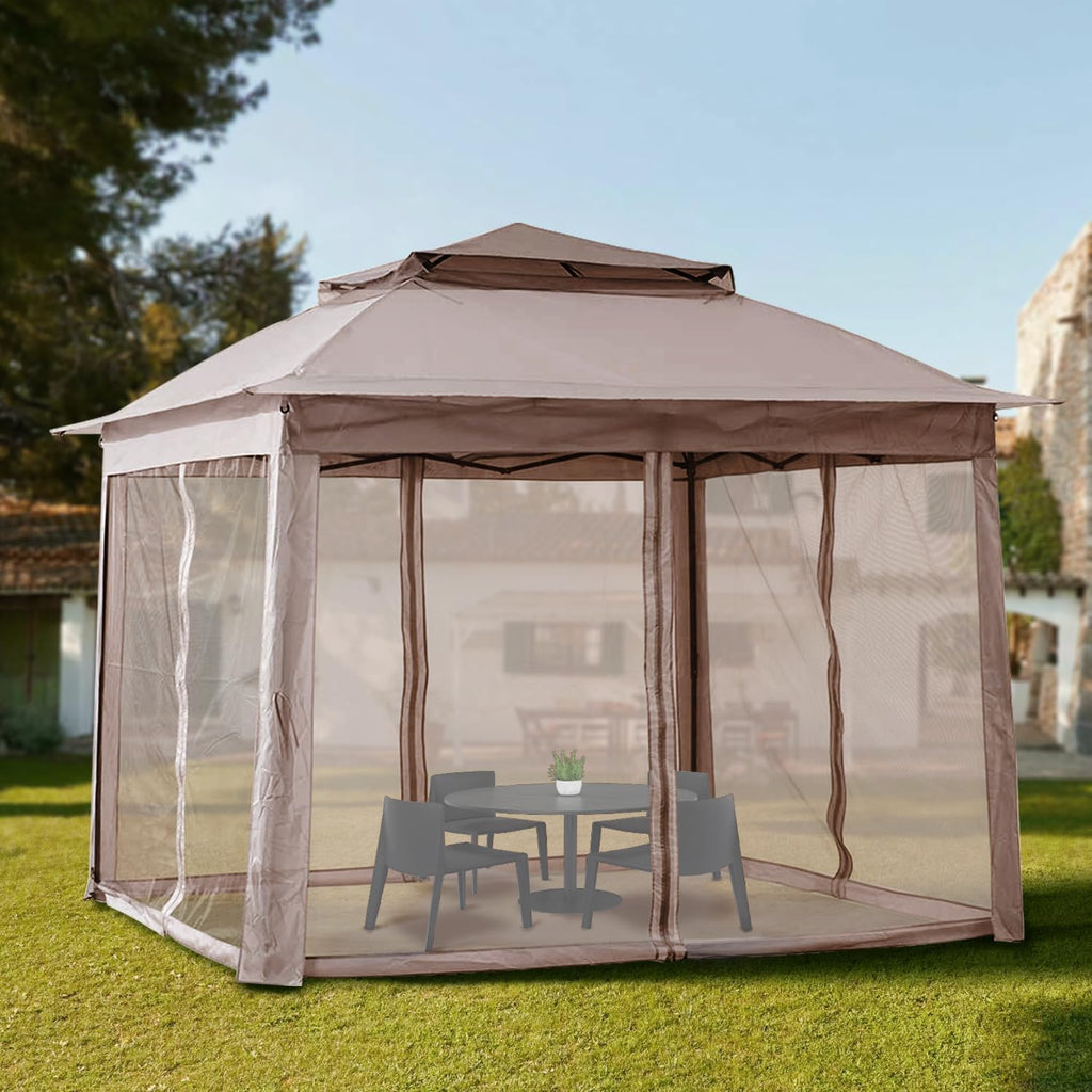Patio Gazebo Outdoor Pop Up Gazebo with Curtains and Shelter for Patio, Party & Backyard (Kaki, 11x11)