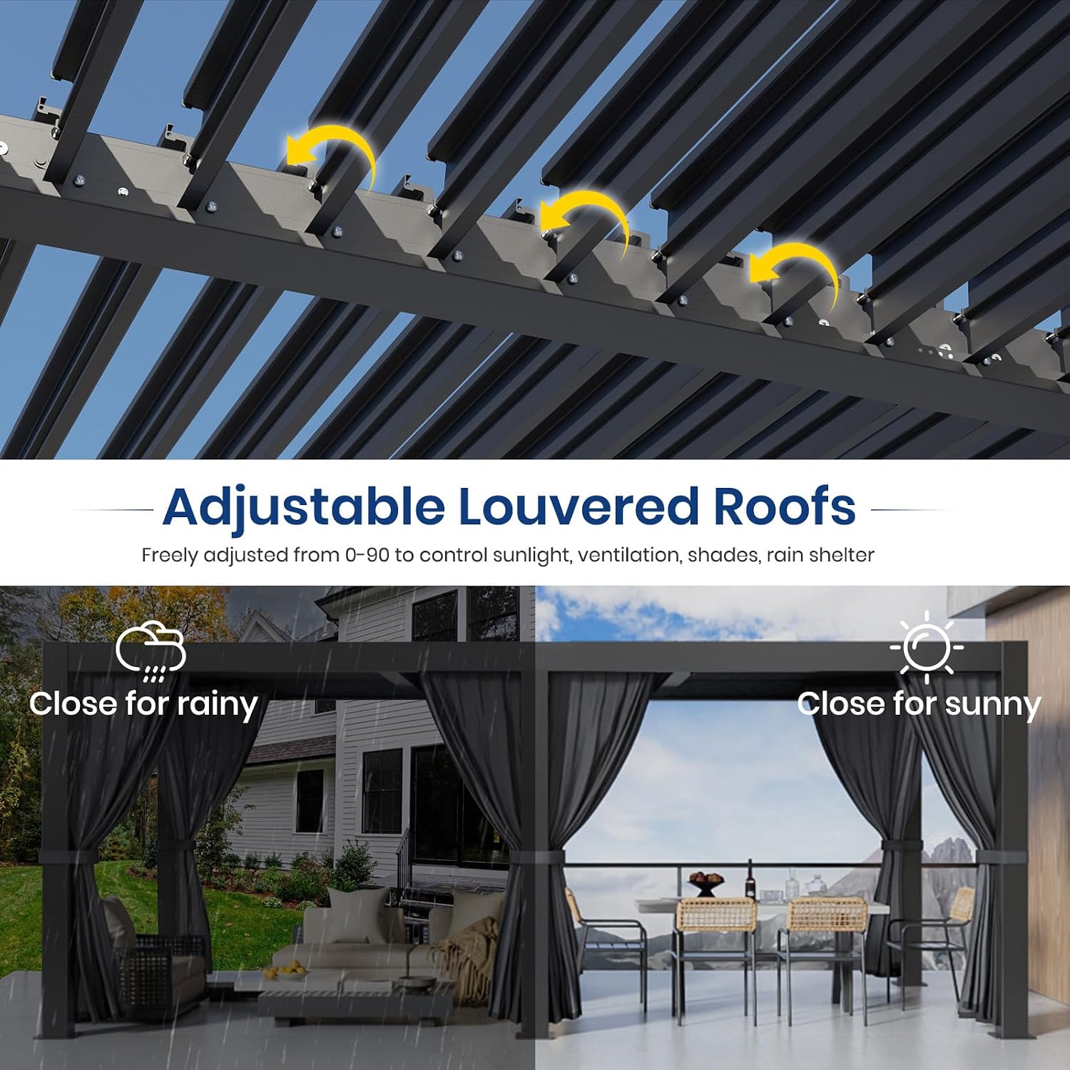 10'×20' Outdoor Louvered Pergola, Aluminum Louvered Pergola Patio with Adjustable Roof for Outdoor Deck, Backyard, Garden (10X20FT)