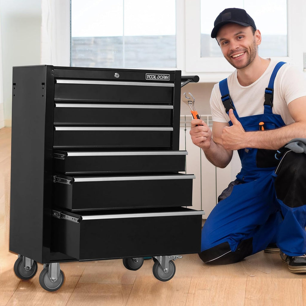 6-Drawer Rolling Tool Chest with Locking Wheels & Drawers, 13' D x 24.2' W x 36.6' H Mobile Tool Storage Cabinet, Heavy-Duty Garage Organizer with Ergonomic Handle