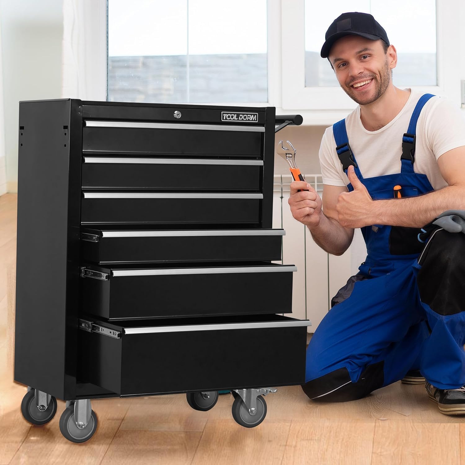 6-Drawer Rolling Tool Chest with Locking Wheels & Drawers, 13' D x 24.2' W x 36.6' H Mobile Tool Storage Cabinet, Heavy-Duty Garage Organizer with Ergonomic Handle