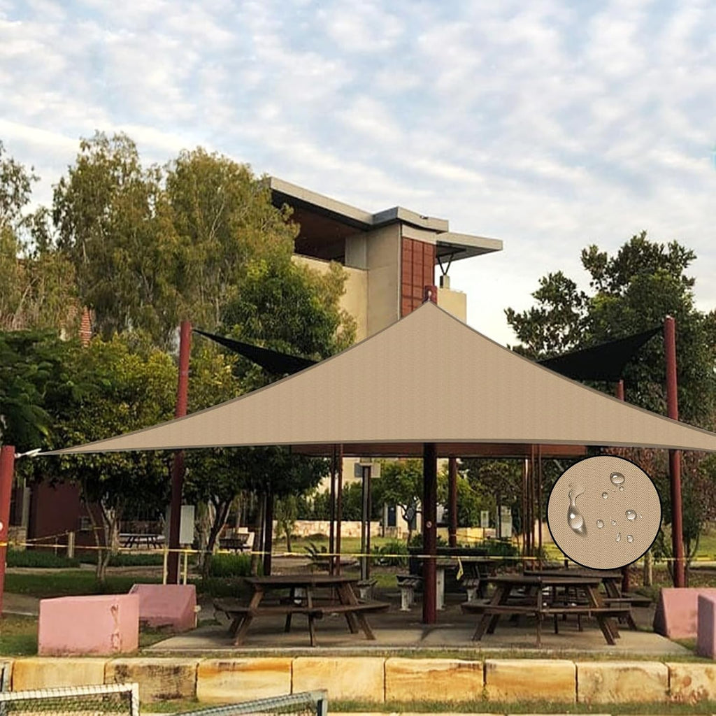 Sun Shade Sail Waterproof,UV Block Khaki Triangle 12' x 12' x 12' Shade Sails,for Outdoor Pergola Carport Awning Yard Activities