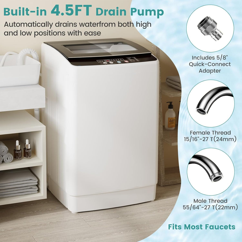 Auertech 35 lbs Washing Machine, Fully Automatic Portable Washer with LED Display, 12 Wash Cycles, 8 Water Levels, Large Capacity Washer and Spin Dryer Combo with Drain Pump for Apartment, Home