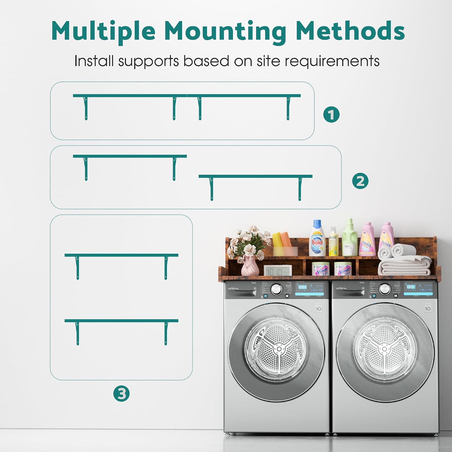 Washer Dryer Countertop, Laundry Countertop Over Washer And Dryer, Washer And Dryer Covers For The Top For Laundry Room Organization, Washer And Dryer Countertop Shelves (Oka Brown, 53.9*27.5*12)