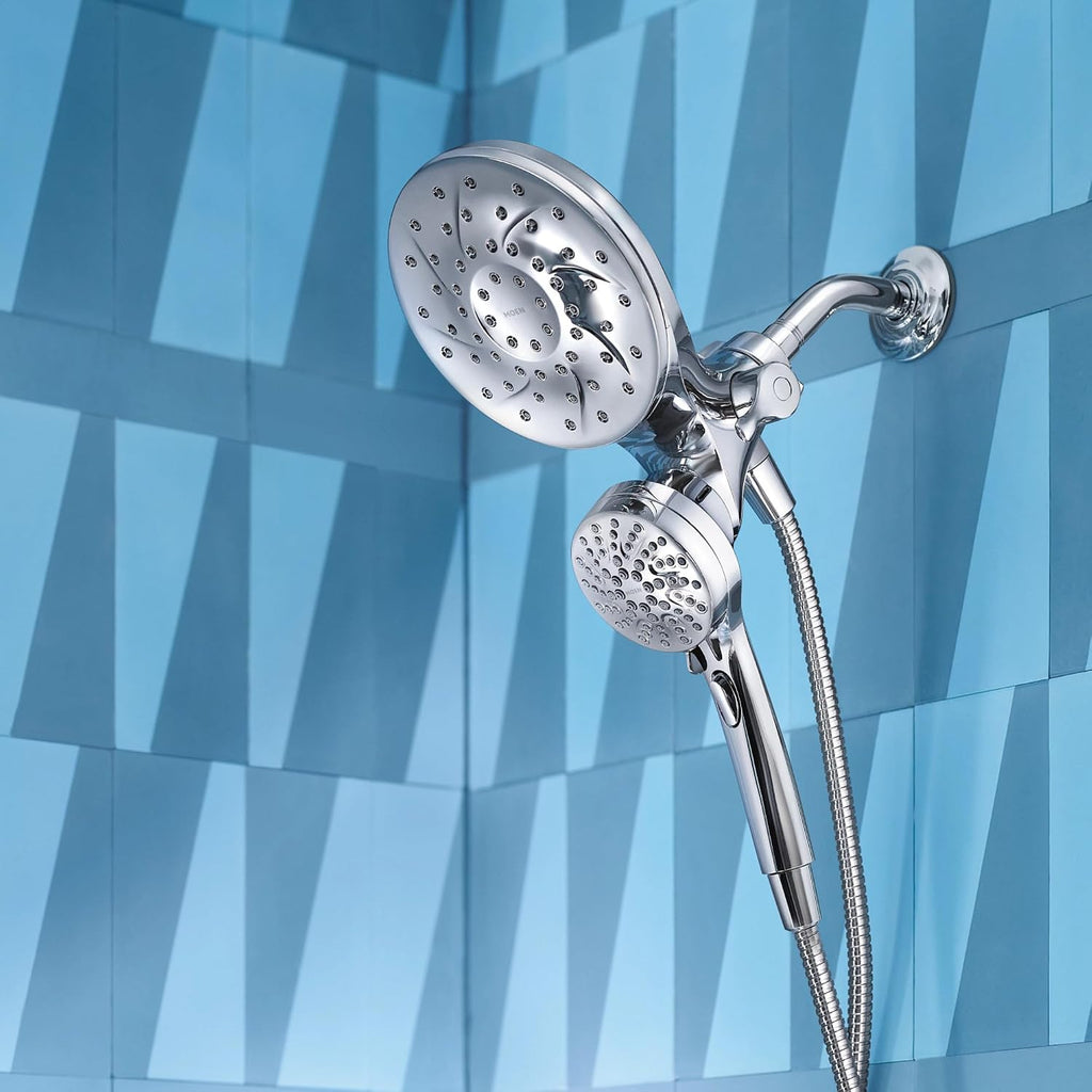 Moen Engage Magnetix Chrome Multi-Function Handshower and Rainfall Shower Head Trim Combo with Shower Handle, Tub Spout, Metal Hose, and Valve, 82304