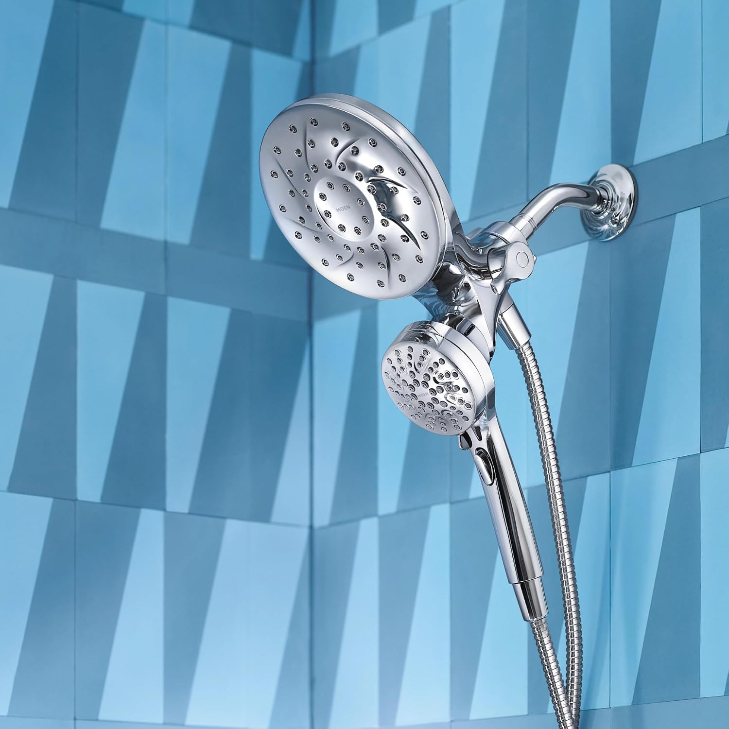 Moen Engage Magnetix Chrome Multi-Function Handshower and Rainfall Shower Head Trim Combo with Shower Handle, Tub Spout, Metal Hose, and Valve, 82304