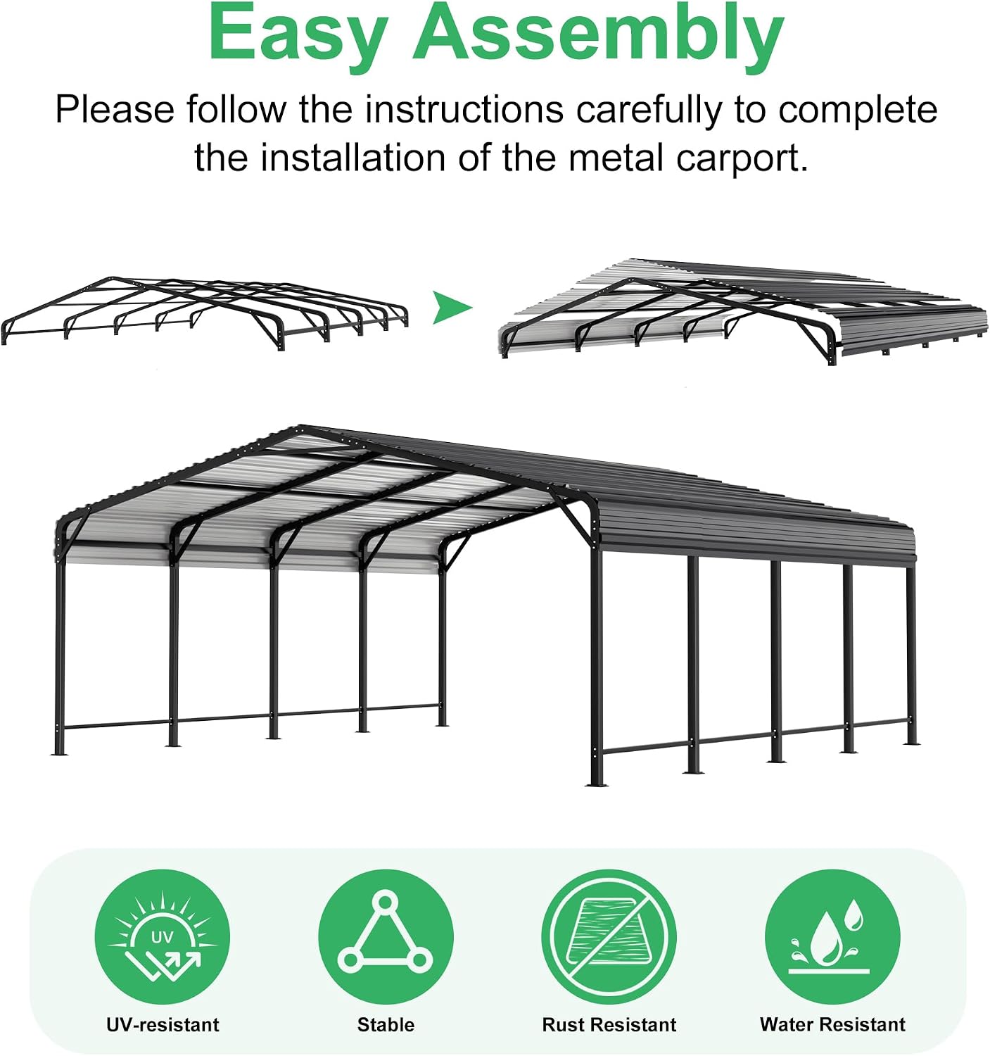 AirWire 20x20 FT Metal Carport with Heavy Duty Carport Canopy, Car Port with Reinforced Base and Five Canopy Beams, 2 Car Garage Shelter for Car, Boats and Truck
