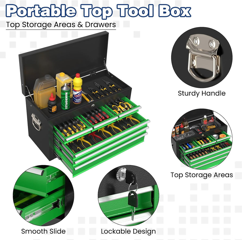 Rolling Tool Chest with Wheels, 8-Drawer High Capacity Tool Box with Wheels, Removable Storage Toolbox with Lock for Garage, Workshop (Blackgreen)