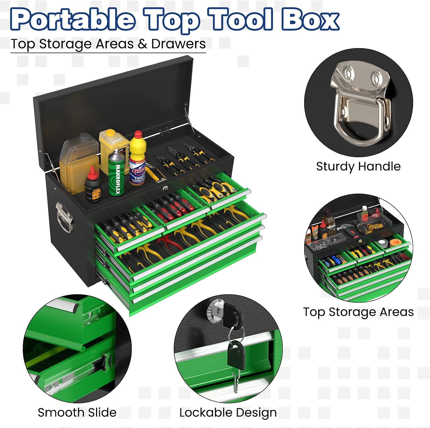 Rolling Tool Chest with Wheels, 8-Drawer High Capacity Tool Box with Wheels, Removable Storage Toolbox with Lock for Garage, Workshop (Blackgreen)