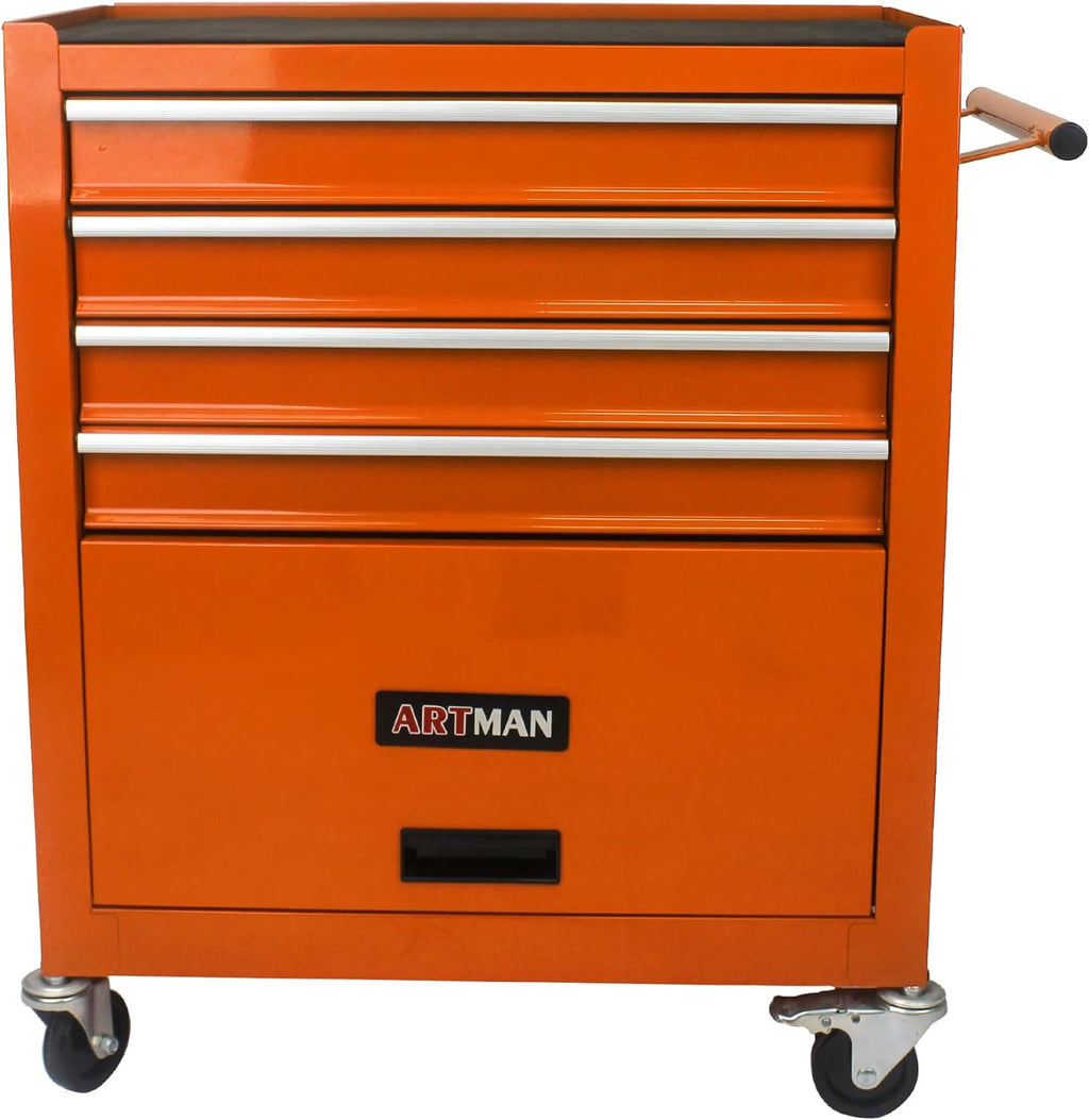 Holaki 4-Drawer Tool Cart on Wheels, Rolling Tool Box Tool Storage,Heavy Duty Utility Industrial Service Cart Organizer Tool Case with Locking System, for Mechanic, Warehouse, Garage,Workshop(Orange)