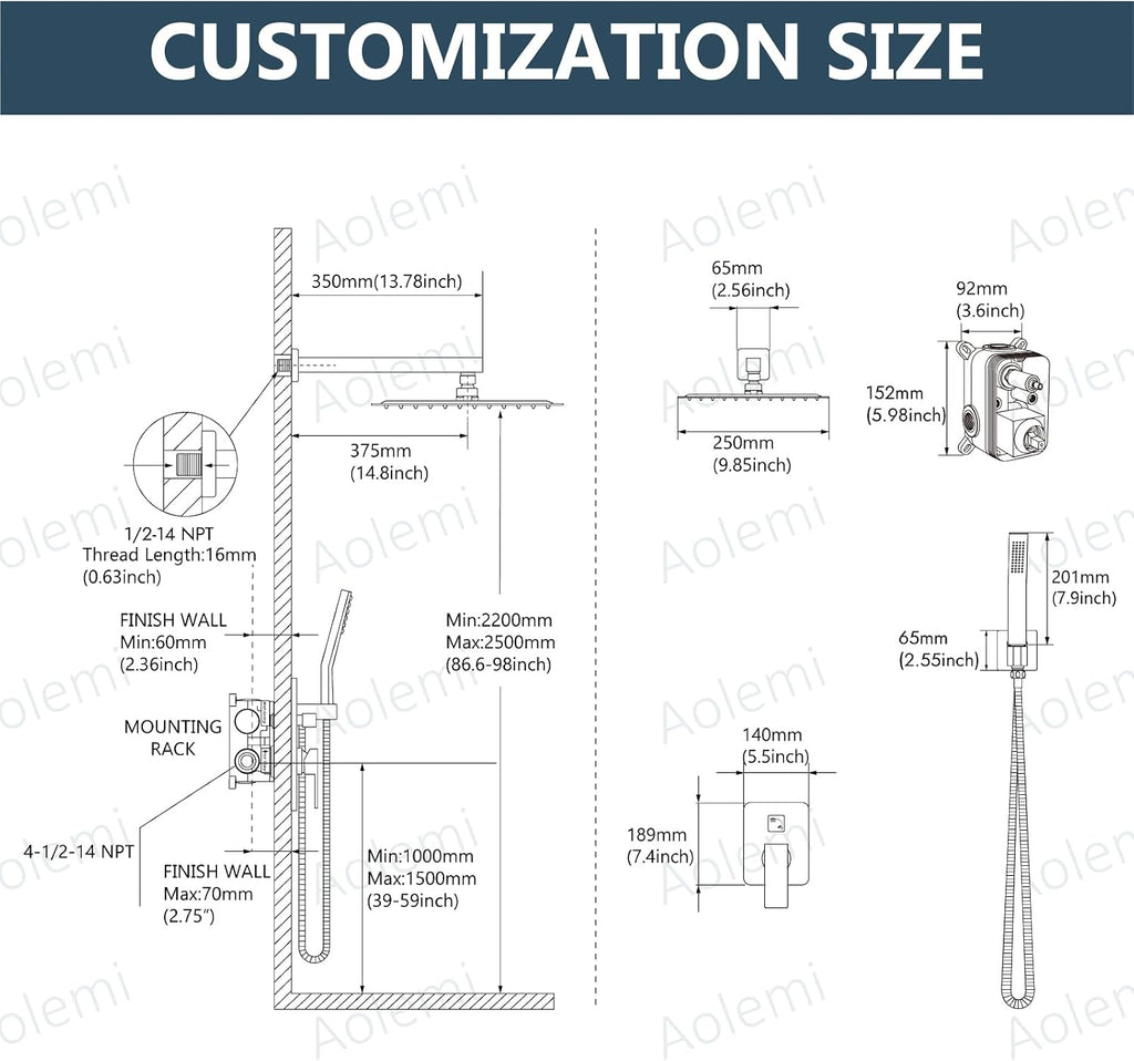 Aolemi Shower Faucet Set Rain Shower System with Handheld Spray Bathroom Shower Combo Rough-in Valve and Shower Trim Kit Included Oil Rubbed Bronze 10 Inch Wall Mount Shower Head