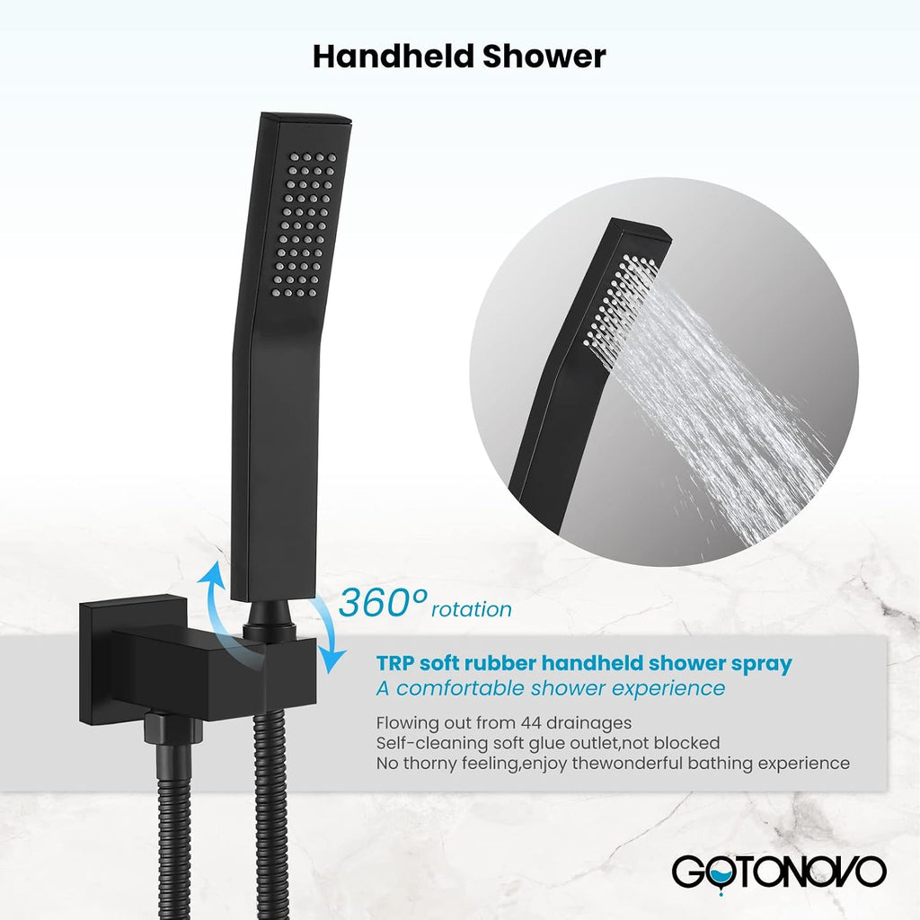 gotonovo Rainfall Bathroom Shower System Rain Shower Head and Handle Set Wall Mounted Shower Complete Combo Solid Brass Pressure Balancing Shower Mixer Valve 8 Inch Matte Black