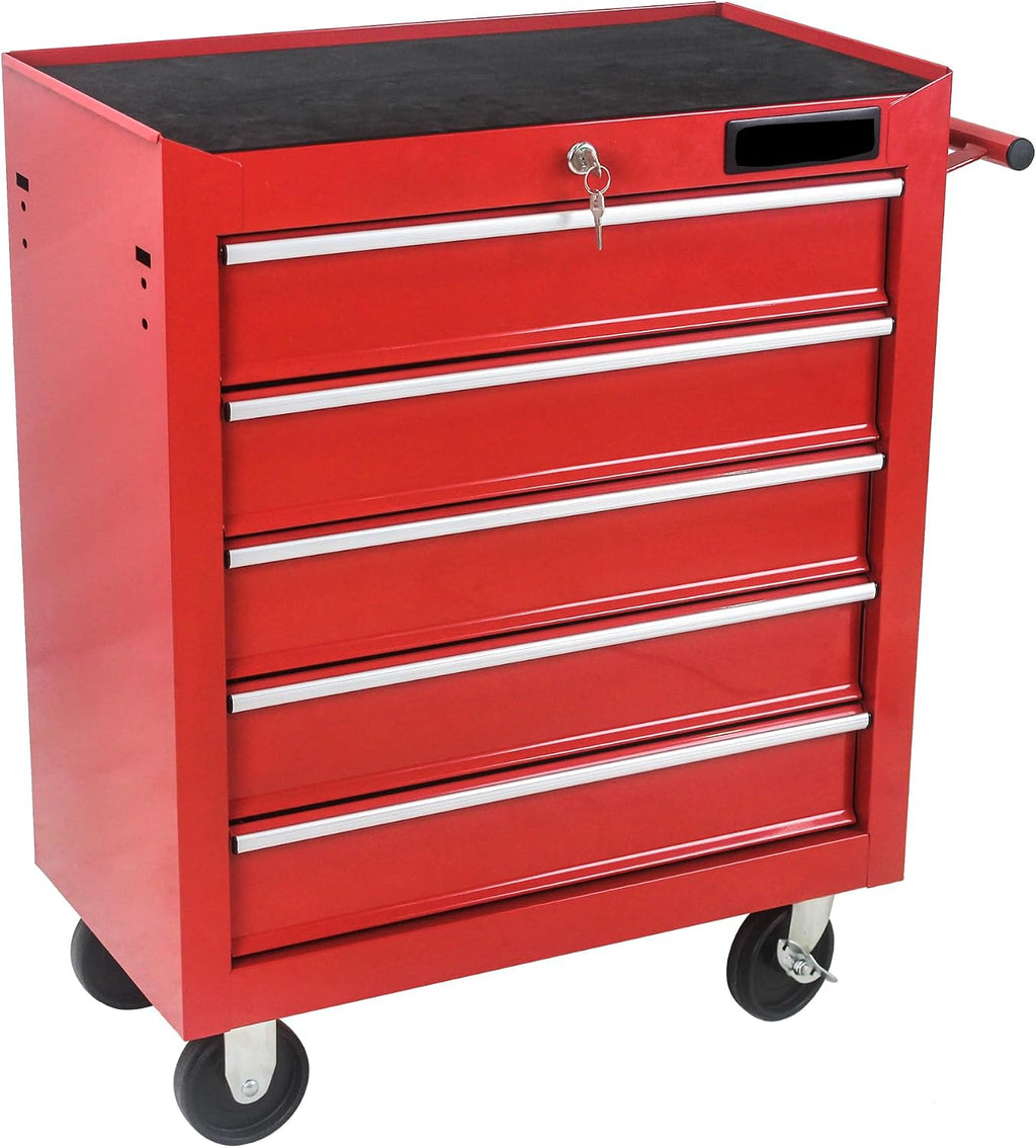 Rolling Tool Chest, 5-Drawer Rolling Tool Box with Interlock System and Wheels for Garage, Warehouse, Workshop, Repair Shop red
