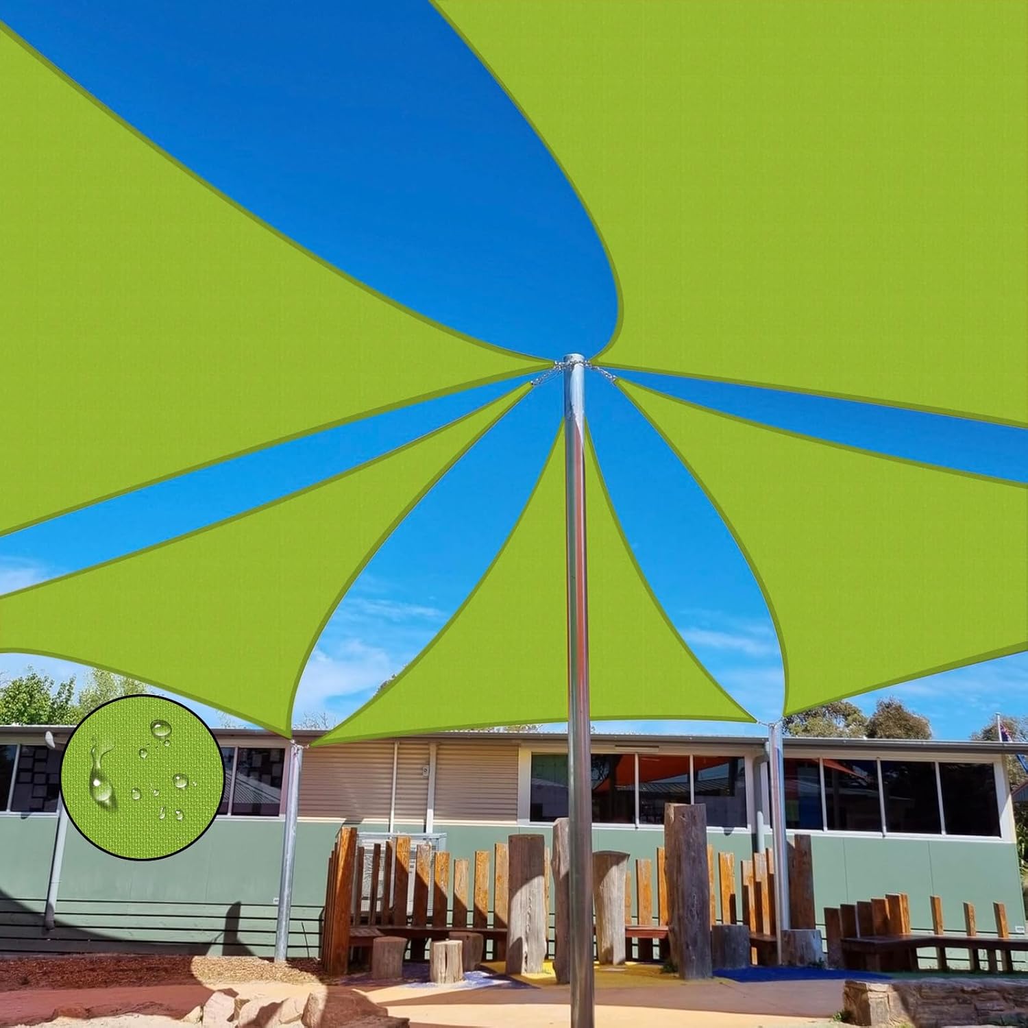 Terylene Waterproof Sun Shade Sail UV Blocker Sunshade Patio Equilateral Triangle Knitted 220 GSM Block Fabric Pergola Carport Awning 16'5''x 16'5''x 16'5'' in Color Green