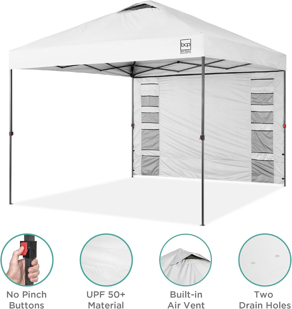 Best Choice Products 10x10ft Pop Up Canopy Tent with Sidewall, 1 Person 1 Minute Set Up, Carry Case, 4 Weight Bags - White