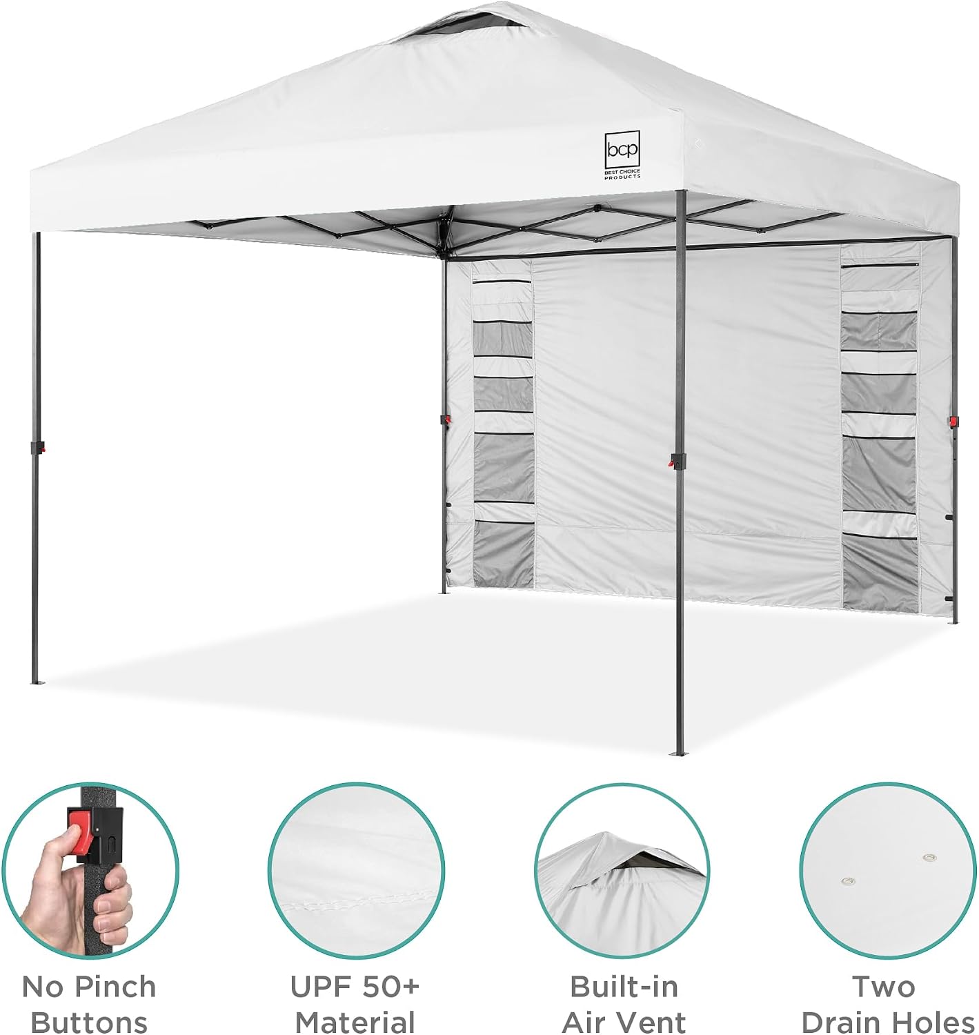 Best Choice Products 10x10ft Pop Up Canopy Tent with Sidewall, 1 Person 1 Minute Set Up, Carry Case, 4 Weight Bags - White