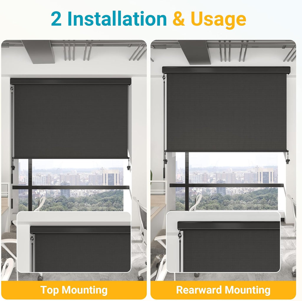 Integrated Outdoor Roller Shade, 6'W x 8'H Assembly Free Outdoor Patio Blinds with 420GSM Upgraded Fabric for 95% UV Blockout, Cordless Patio Shade, Sun Shades Outdoor Patio for Porch, Gazebo,Balcony