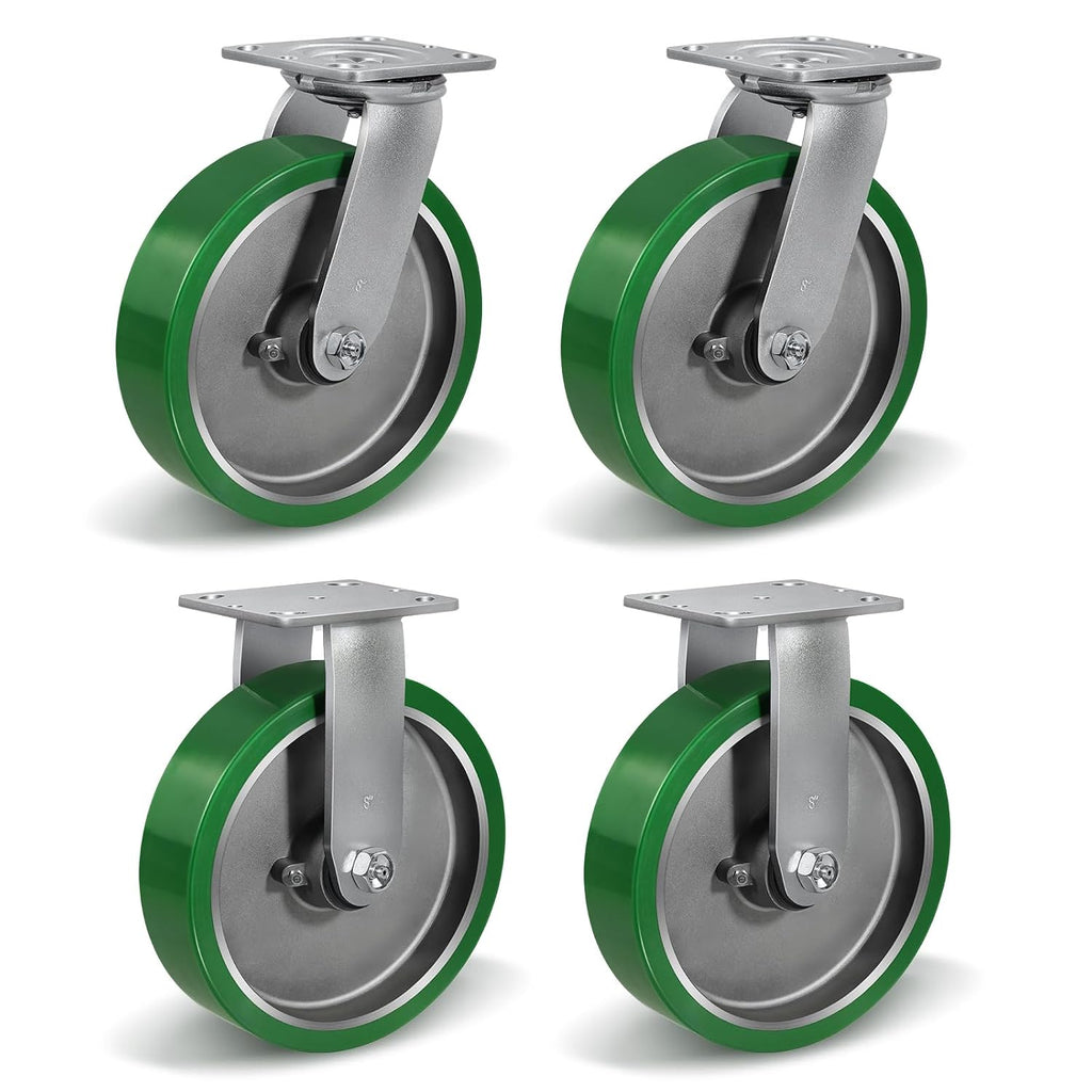 8x2 Heavy Duty Casters -Polyurethane on Aluminum Caster Wheel, Casters Set of 4 Heavy Duty with up to 6000LB Capacity- Widely Used in Tool Box,Workshop,Garage (2 Swivel &2 Rigid)