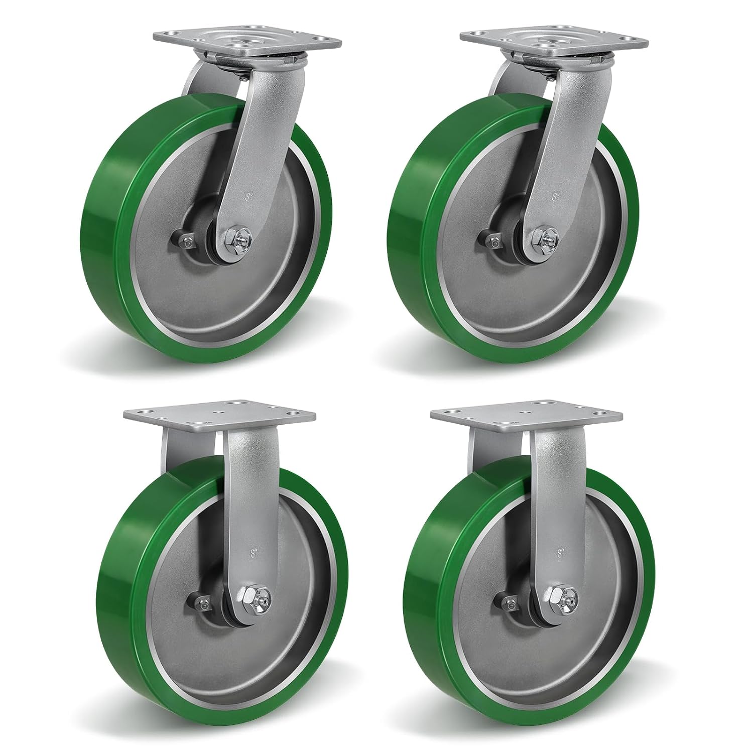 8x2 Heavy Duty Casters -Polyurethane on Aluminum Caster Wheel, Casters Set of 4 Heavy Duty with up to 6000LB Capacity- Widely Used in Tool Box,Workshop,Garage (2 Swivel &2 Rigid)