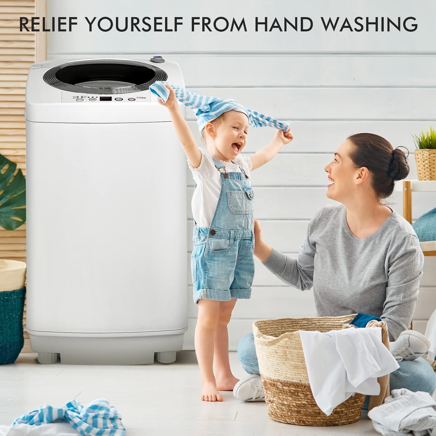 COSTWAY Portable Washing Machine, 8Lbs Capacity Full-automatic Washer with 6 Wash Programs, LED Display, 3 Water Levels, Compact Laundry Washer and Dryer Combo for Home, Apartment, Dorm, RVs