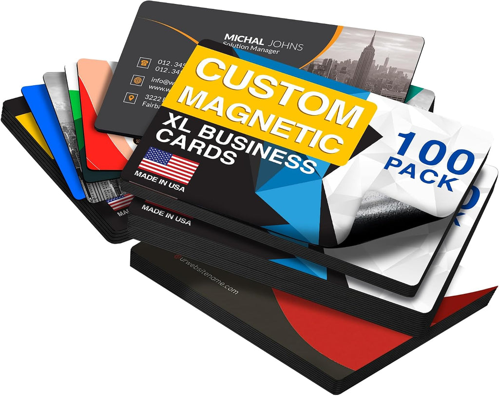 Magnet Me Up Customizable Business Card Magnet Pack-100 Count -4.125'x2.5'-Heavy-Duty 30 Mil Thick Strong Hold- Personalized Magnets for Businesses, Advertising, Branding & Gifts-Upload Image & Text
