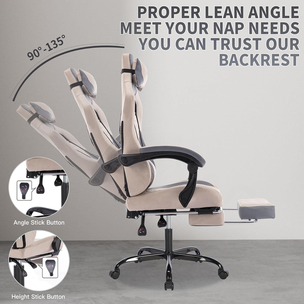 Gaming Chair with Massage and Footrest, Ergonomic High Back PC Racing Chair, 300LBS Capacity with Adjustable Lumbar Support & Headrest for Office and Desk (Model A, Grey)