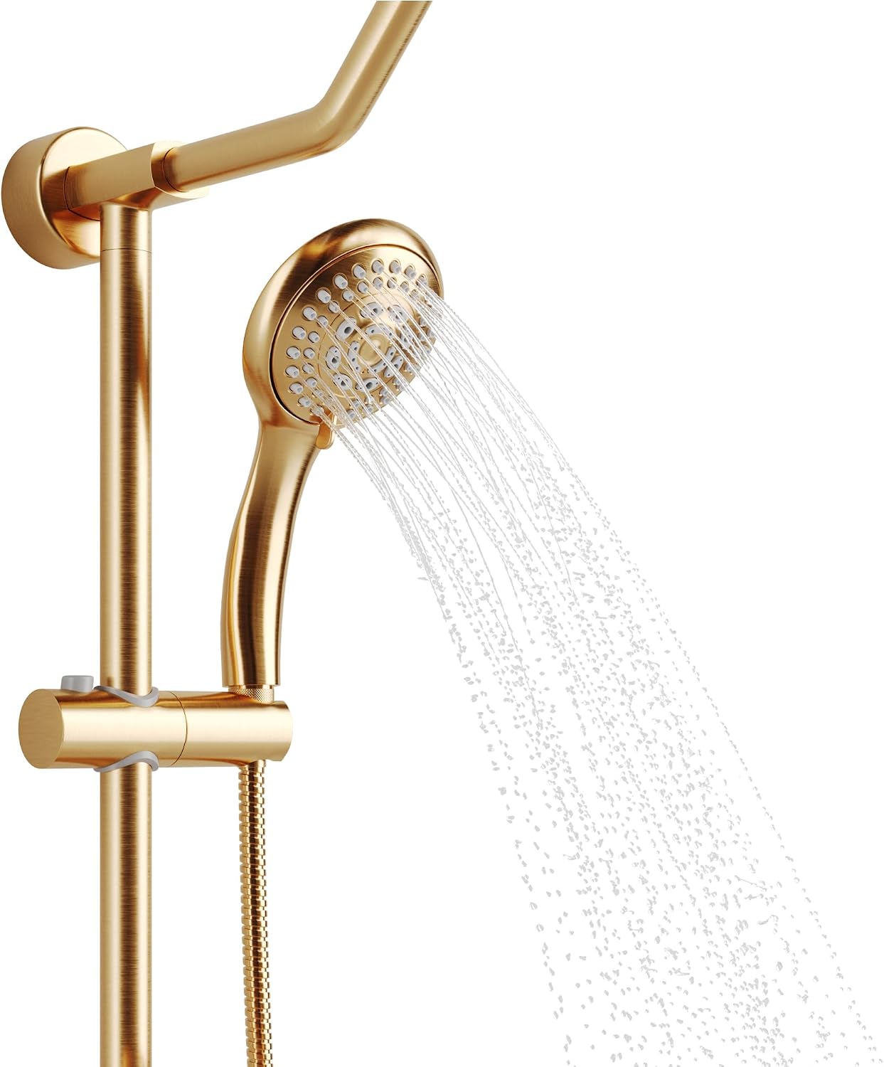 PULSE ShowerSpas Kauai III Brushed Gold Rain Shower Head with Handheld Spray - 1.8 GPM, 8' Showerhead, 5-Function HandShower, Adjustable Slide Bar - Shower Heads with Handheld Spray Combo