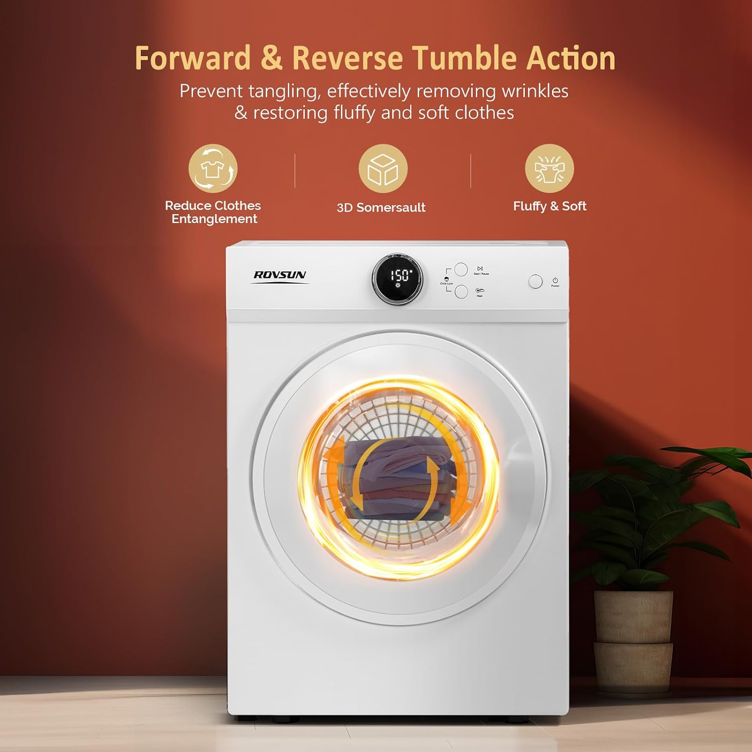 ROVSUN 17.8LBS Full-Automatic Washing Machine and 1.8CuFt Portable Clothes Dryer Set, Compact Laundry Washer and Dryer Combo Set with Stainless Steel Inner Tub, for Apartment, Dorm, Home