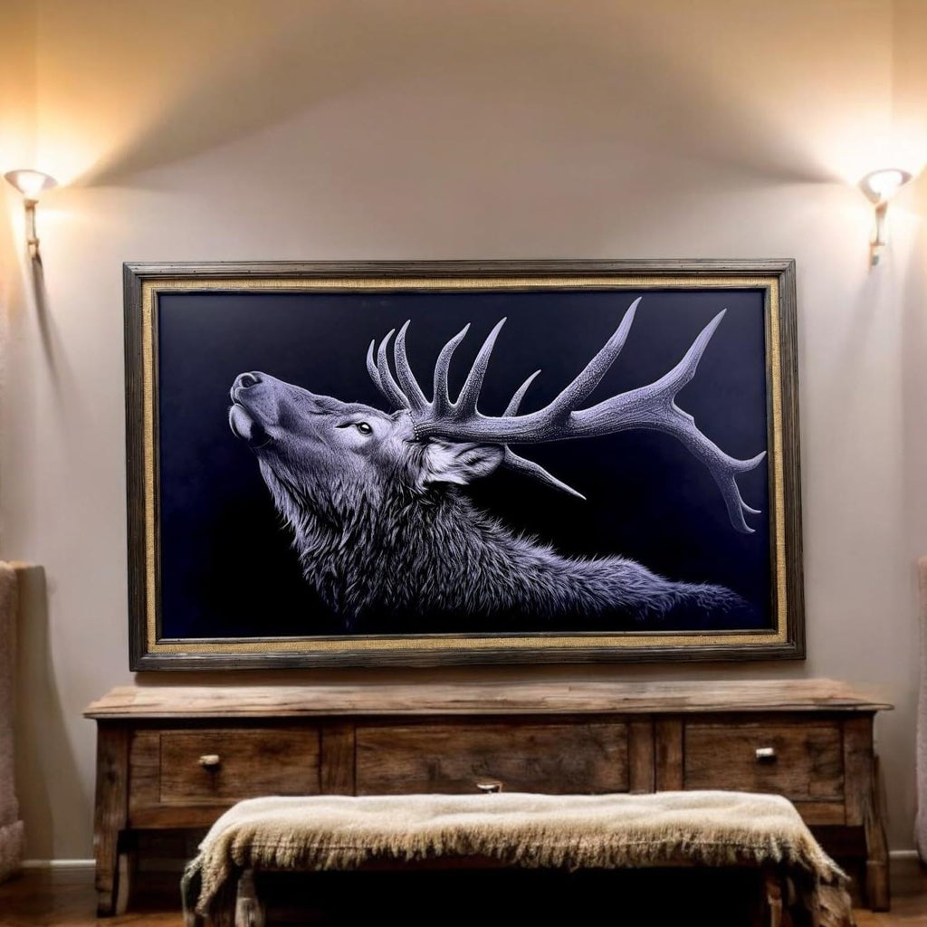 32, 43, 50 & 55 Inch Handmade wood ornate TV Frame for Samsung The Frame TV, Rustic Dark Wood Stain with Burlap fabric liner (not for use with other models) (50 INCH)